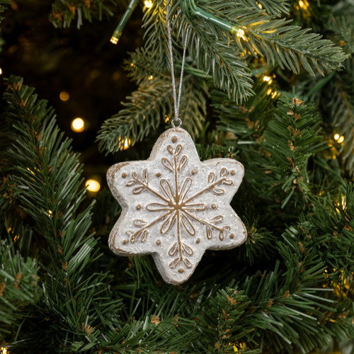 WHITE GINGERBREAD SNOWFLAKE ORNAMENT
