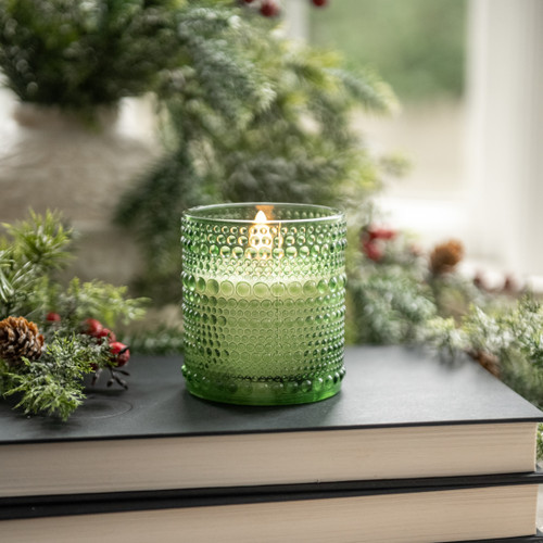 3.25" PINE GREEN DOTTED GLASS 3D FLAME CANDLE