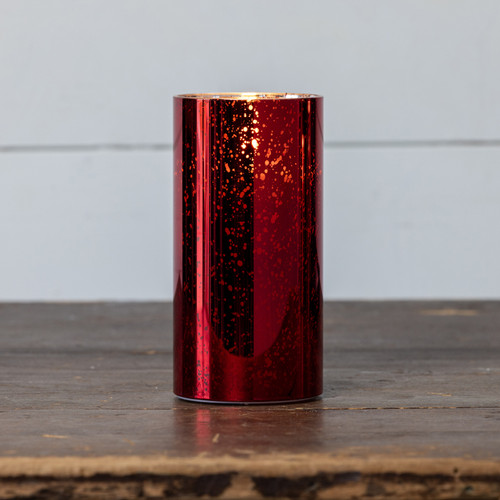 6" RED MERCURY GLASS 3D FLAME CANDLE