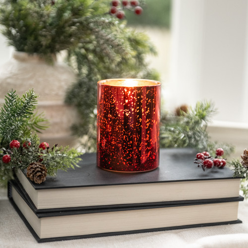 4" RED MERCURY GLASS 3D FLAME CANDLE