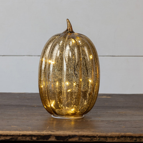 8.5" GOLD CRACKLE GLASS LED PUMPKIN