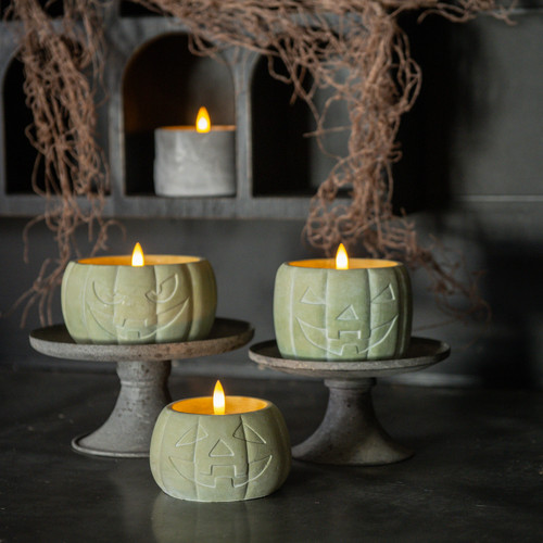 3.75" GREEN JACK-O-LANTERN 3D FLAME CANDLE