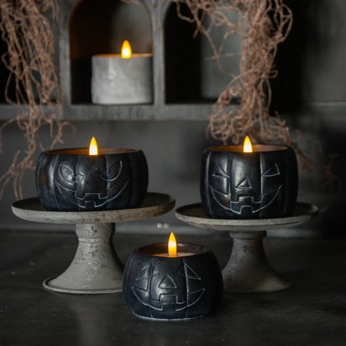 3.5" BLACK JACK-O-LANTERN 3D FLAME CANDLE