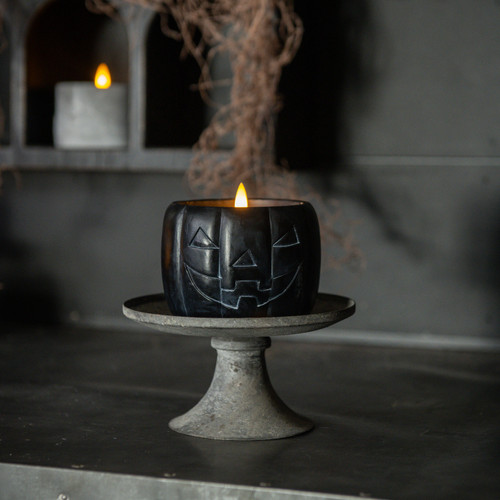 3.75" BLACK JACK-O-LANTERN 3D FLAME CANDLE