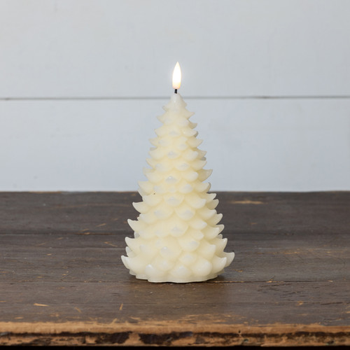 8" CREAM 3D FLAME BALSAM TREE CANDLE