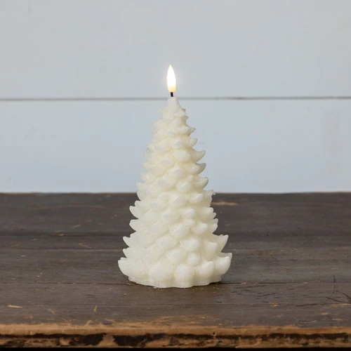8" CREAM SHIMMER 3D FLAME BALSAM TREE CANDLE