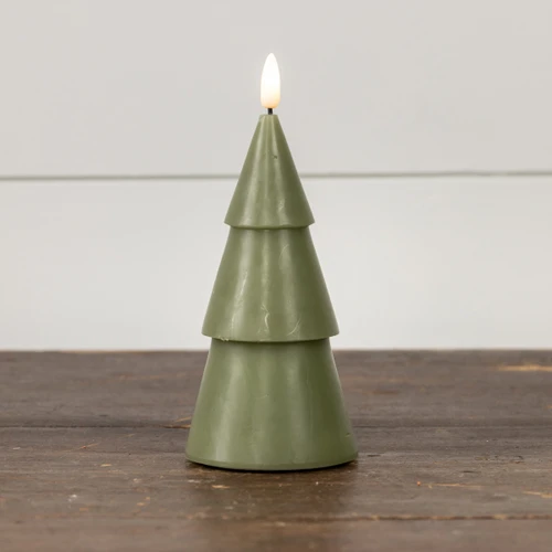 7" DARK GREEN 3D FLAME SMOOTH TREE CANDLE