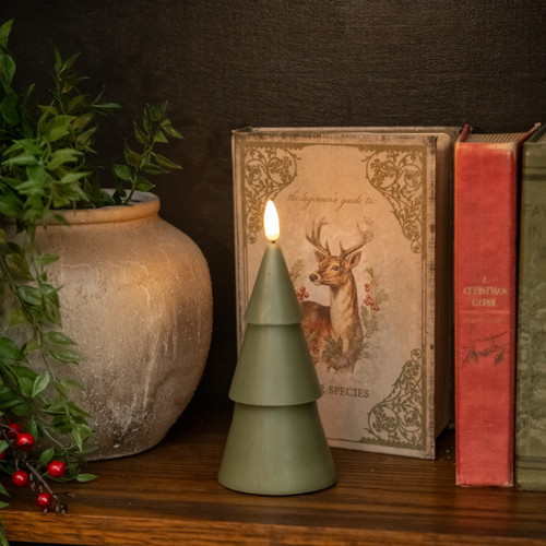 7" DARK GREEN 3D FLAME SMOOTH TREE CANDLE