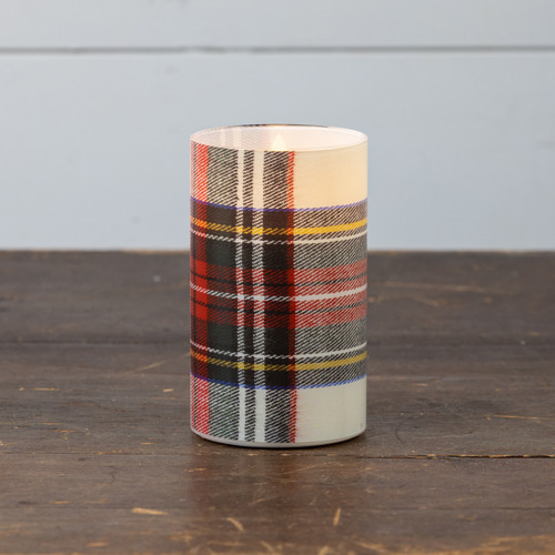 5" WHITE TARTAN 3D FLAME GLASS CANDLE