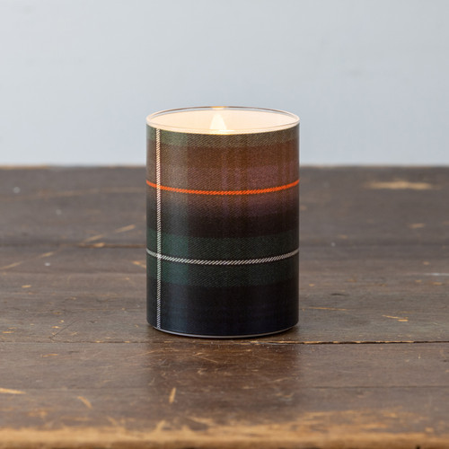 4" GREEN, BLACK & WHITE TARTAN 3D FLAME GLASS CANDLE