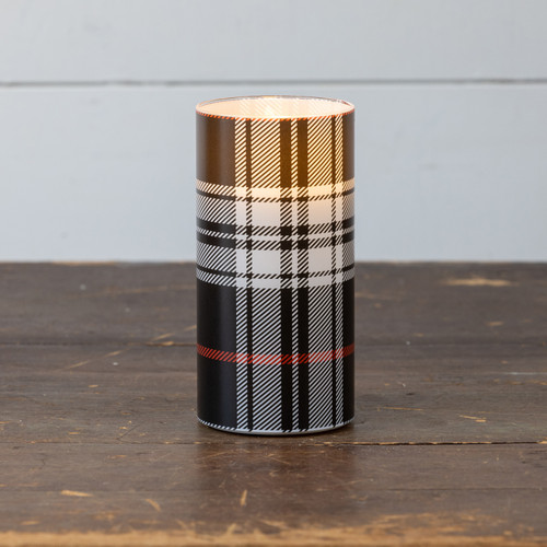 6" BLACK & WHITE TARTAN 3D FLAME GLASS CANDLE