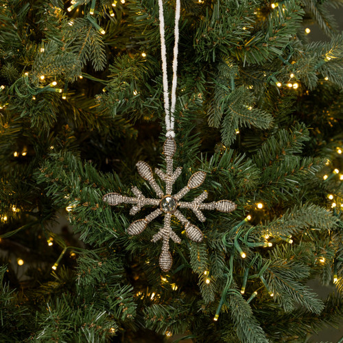 5.75" SILVER SNOWFLAKE ORNAMENT W/ CENTER JEWEL