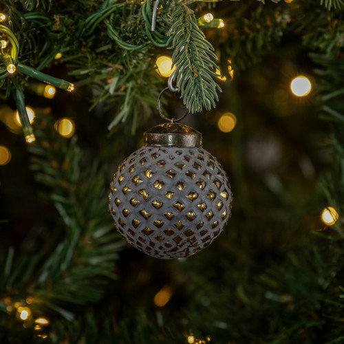 2" GOLD & GREY KUGEL ORNAMENT