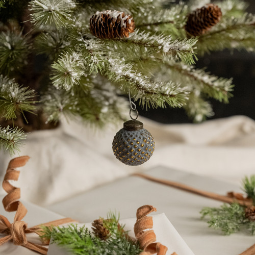2" GOLD & GREY KUGEL ORNAMENT