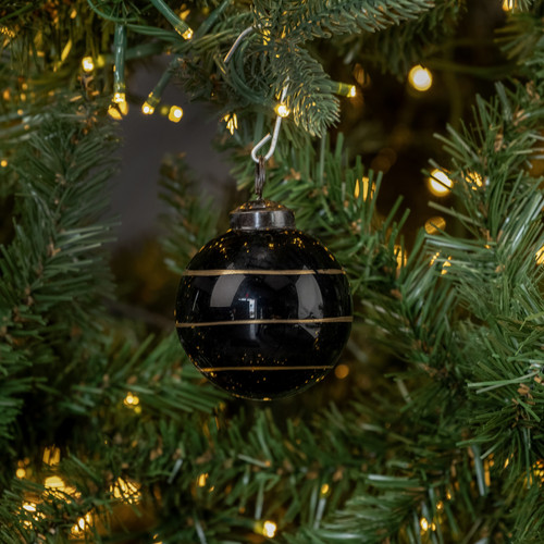 2.5" BLACK KUGEL ORNAMENT W/ GOLD STRIPE