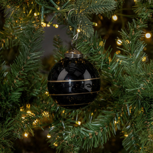 3" BLACK KUGEL ORNAMENT W/ GOLD STRIPE