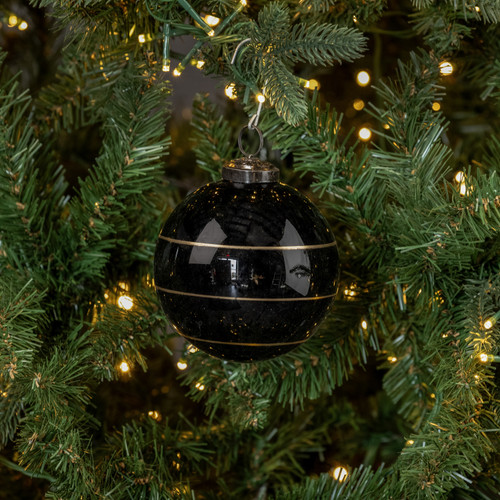 4" BLACK KUGEL ORNAMENT W/ GOLD STRIPE