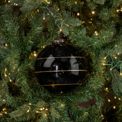 6" BLACK KUGEL ORNAMENT W/ GOLD STRIPE