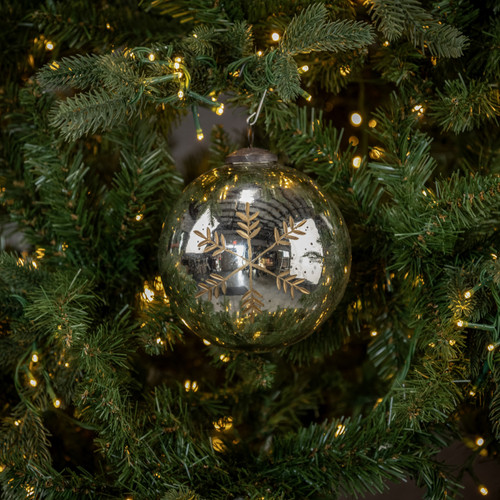 5" SILVER KUGEL ORNAMENT W/ GOLD SNOWFLAKE