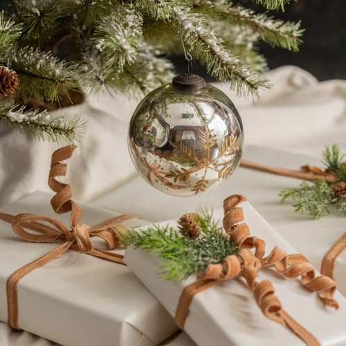 5" SILVER KUGEL ORNAMENT W/ GOLD SNOWFLAKE