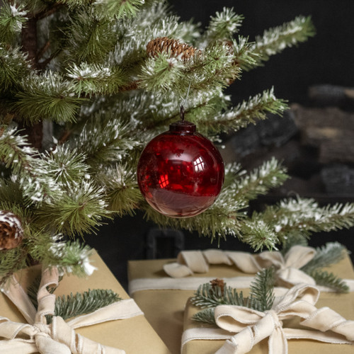 4" FIRE RED GLASS ORNAMENT