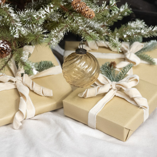 4" BEIGE SWIRL GLASS ORNAMENT