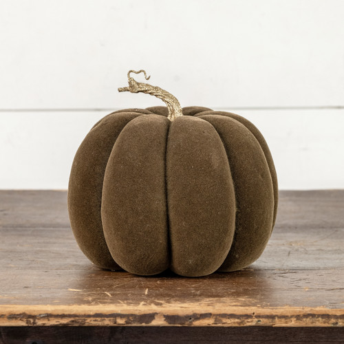 8.25" BROWN FLOCKED PUMPKIN