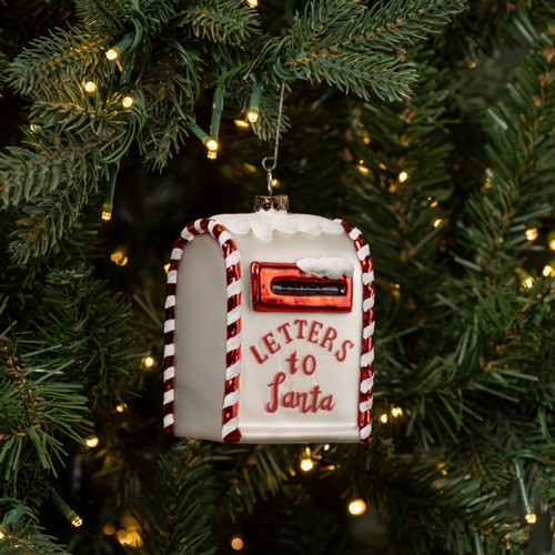 WHITE LETTERS TO SANTA MAILBOX ORNAMENT