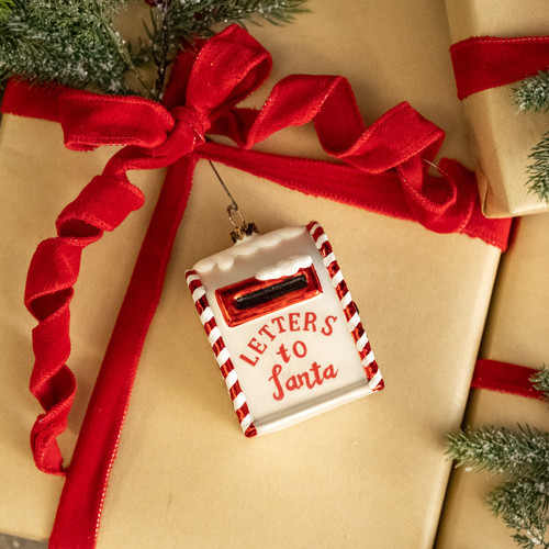 WHITE LETTERS TO SANTA MAILBOX ORNAMENT