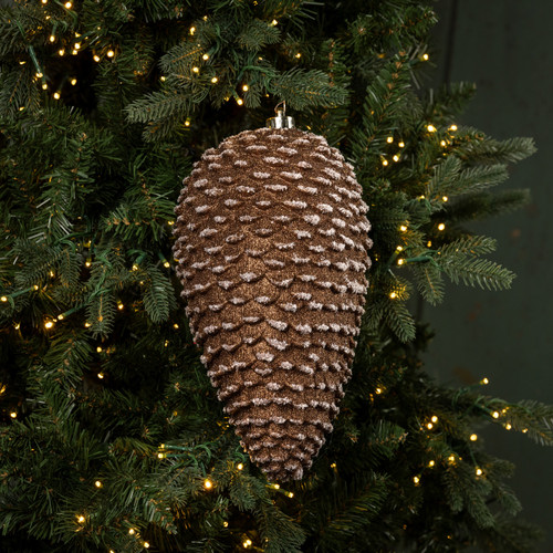 12" SNOWY BROWN PINECONE ORNAMENT