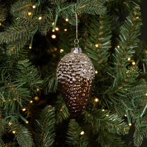 4.5" BROWN PINECONE W/ SILVER GLITTER ORNAMENT
