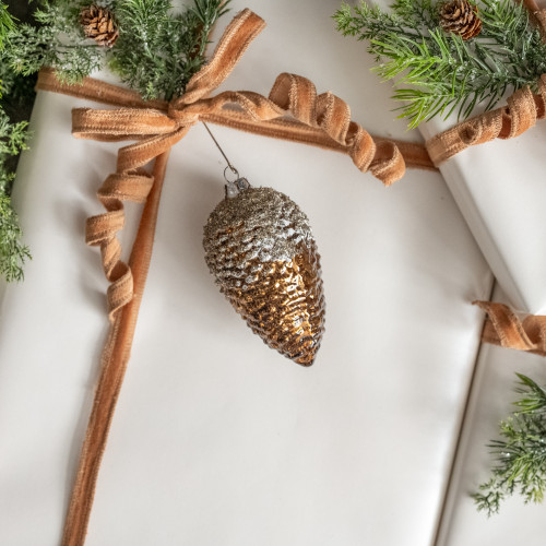 4.5" BROWN PINECONE W/ SILVER GLITTER ORNAMENT