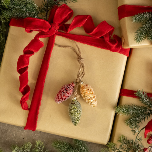 GOLD, GREEN & RED PINECONE TRIO ORNAMENT