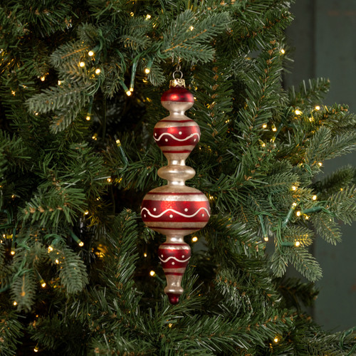 9" RED & WHITE GLASS FINIAL ORNAMENT