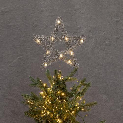 LIGHTED SILVER TINSEL STAR TREE TOPPER