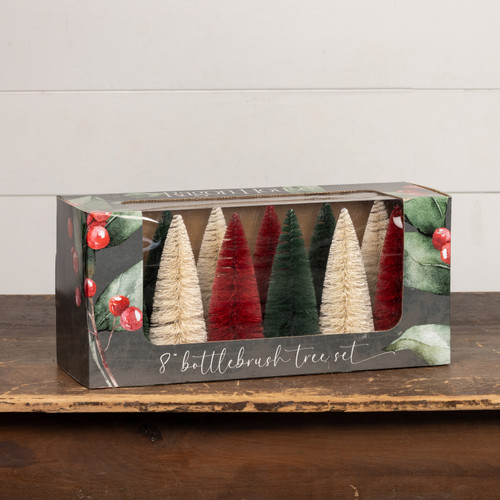 SET/ 12 - 8" HOLIDAY BOTTLEBRUSH TREES