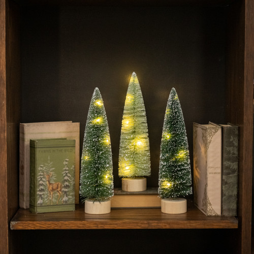 SET/ 3 - 12" LIGHTED GREEN BOTTLEBRUSH TREES