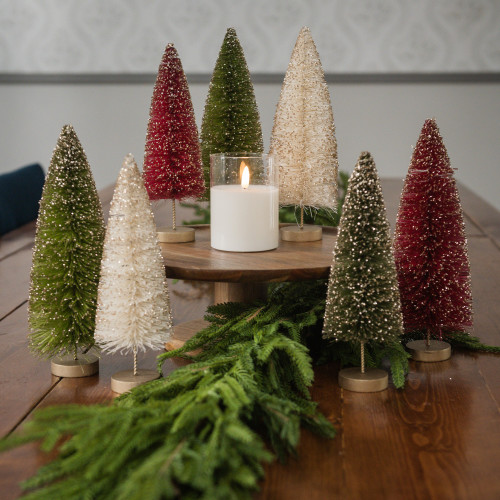 SET/ 7 LARGE GLITTERED HOLIDAY BOTTLEBRUSH TREES