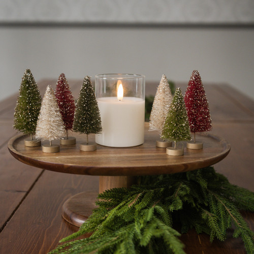 SET/ 7 SMALL GLITTERED HOLIDAY BOTTLEBRUSH TREES