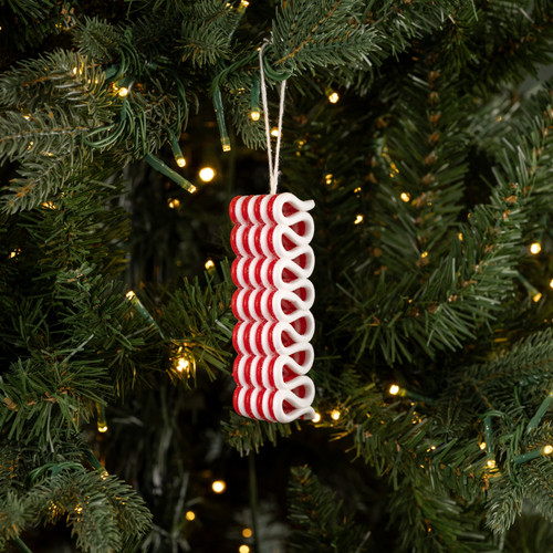 RED & WHITE RIBBON CANDY ORNAMENT