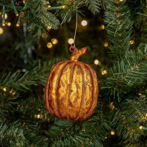 ORANGE GLITTERED PUMPKIN ORNAMENT