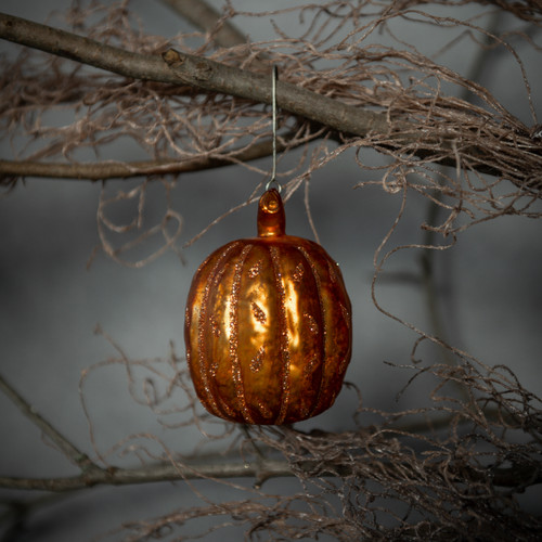 ORANGE GLITTERED PUMPKIN ORNAMENT