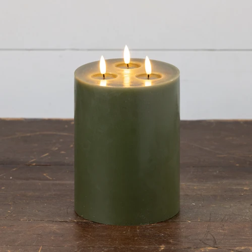9" DARK GREEN 3 WICK 3D FLAME CANDLE