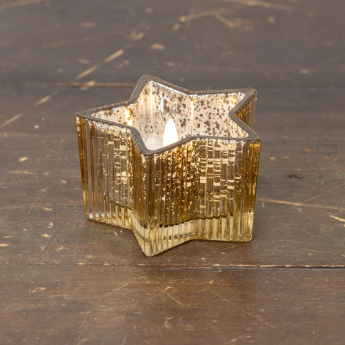 4.5" GOLD MERCURY GLASS STAR 3D FLAME CANDLE