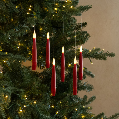 SET/ 6 RED HANGING LED CANDLES