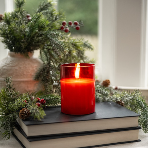 4" RED GLASS 3D FLAME CANDLE
