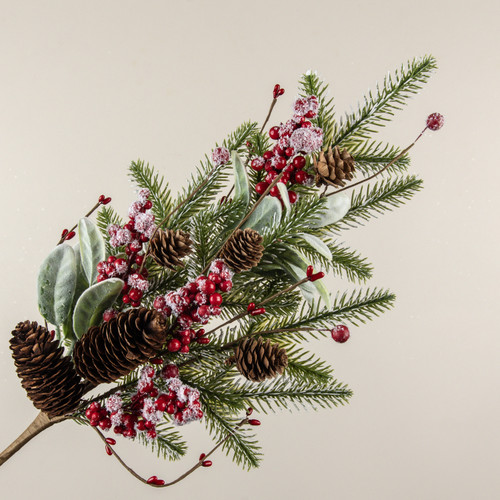26" SNOWY PINE, LAMB'S EAR & RED BERRY PICK