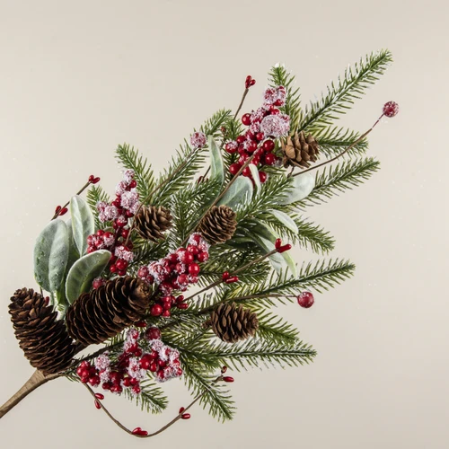 26" SNOWY PINE, LAMB'S EAR & RED BERRY PICK
