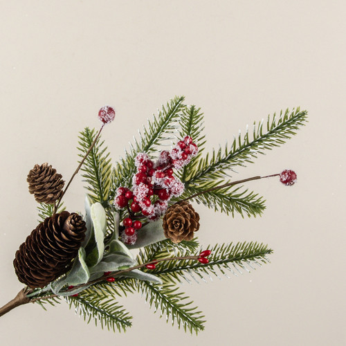 16" SNOWY PINE, LAMB'S EAR & RED BERRY PICK
