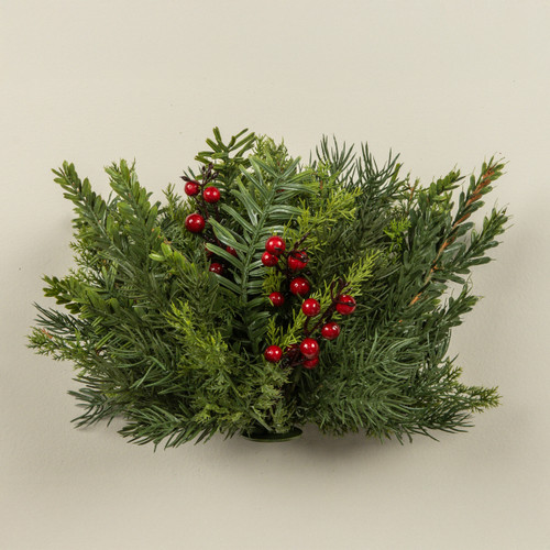 10" MIXED PINE HALF BALL W/ RED BERRIES